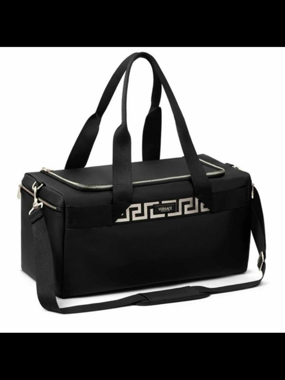 Versace Black Duffel Bag With Silver Hardware